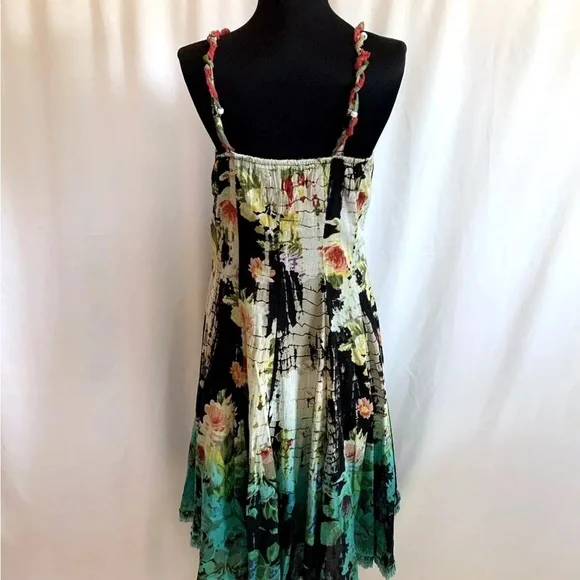 Tianello Boho Tie Dye Floral Embroidered Beaded Dress - Size Extra Small - Picture 3 of 6